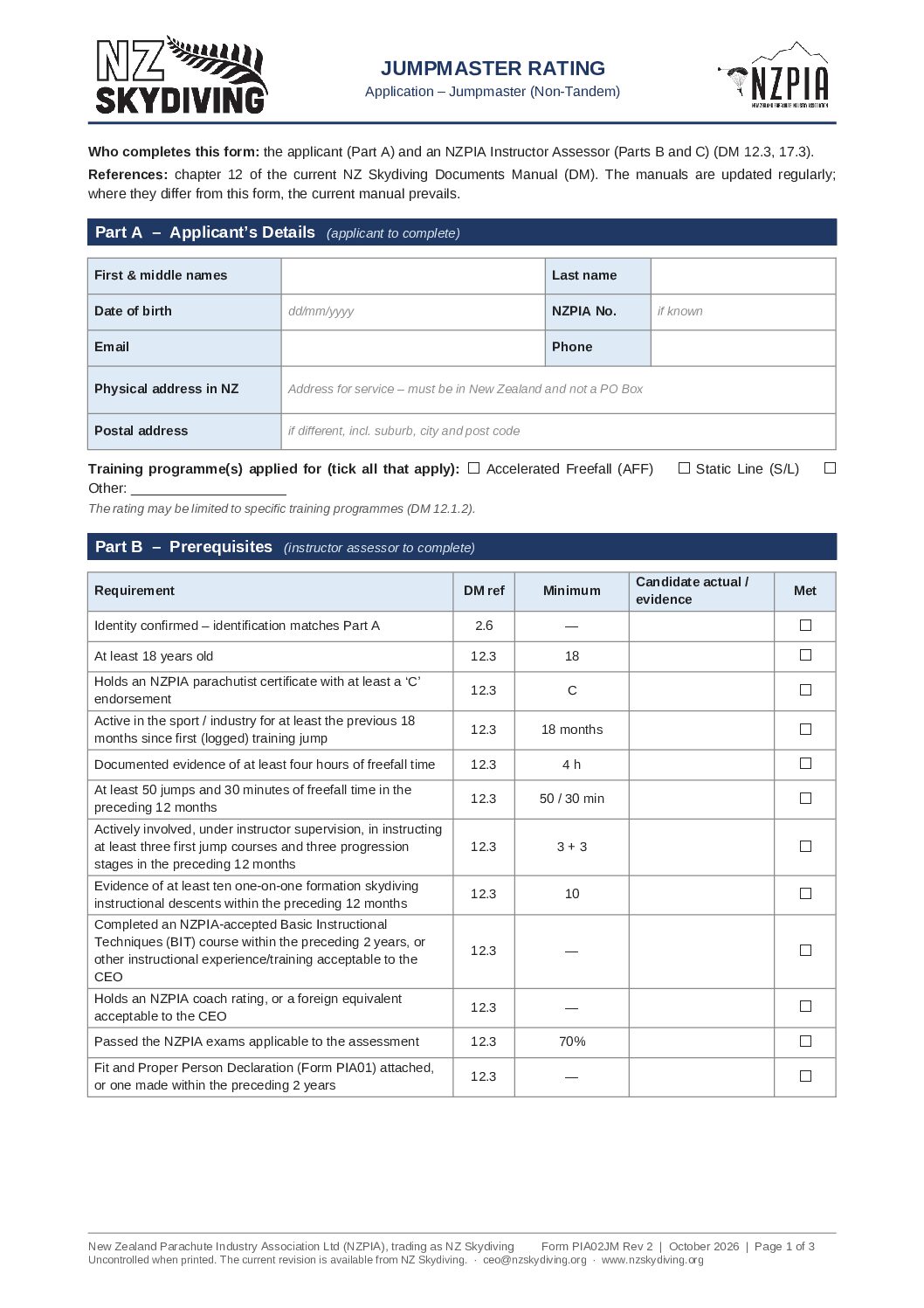 Jumpmaster Rating Application