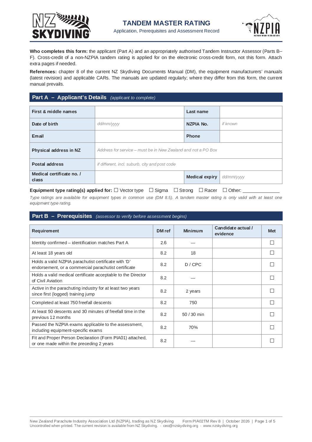 New Tandem Master Rating Application